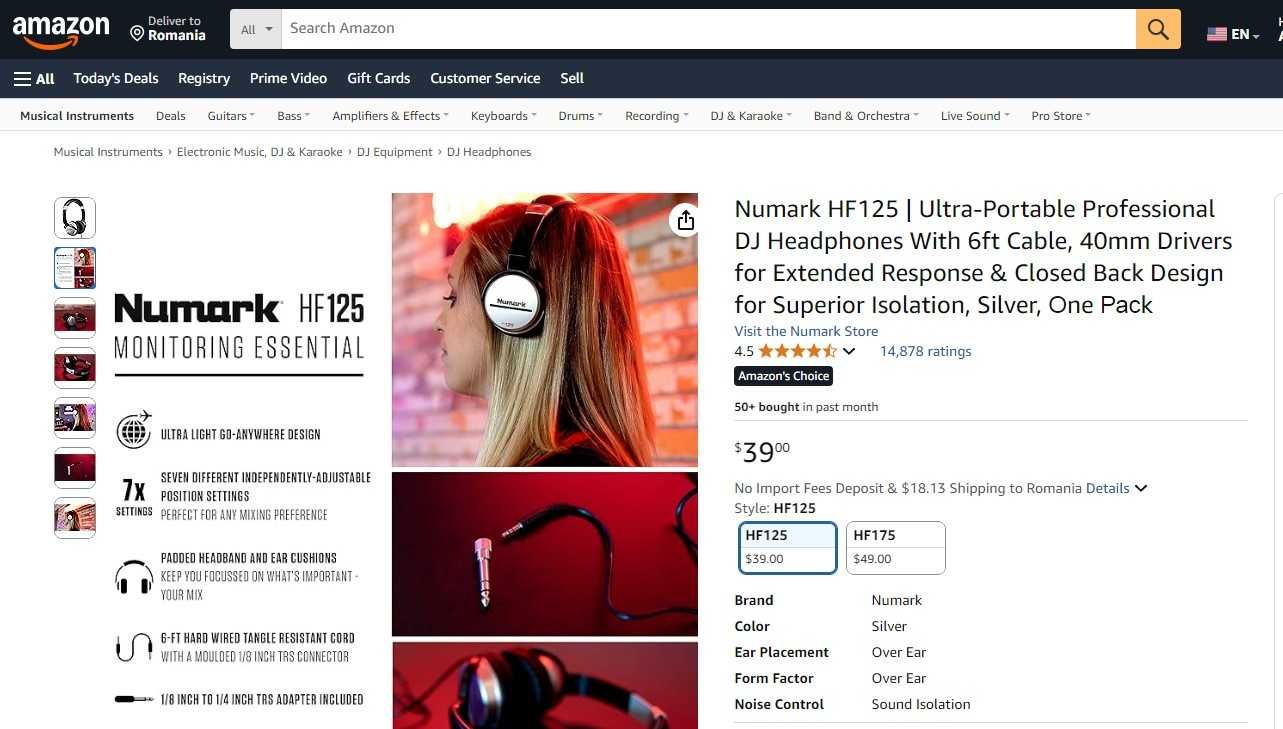 Casti audio Numark HF125 Ultra-Portable Professional DJ Headphones NOI