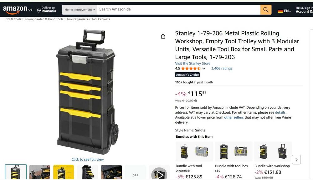 Cărucior de scule Stanley 1-79-206 din metal și plastic
