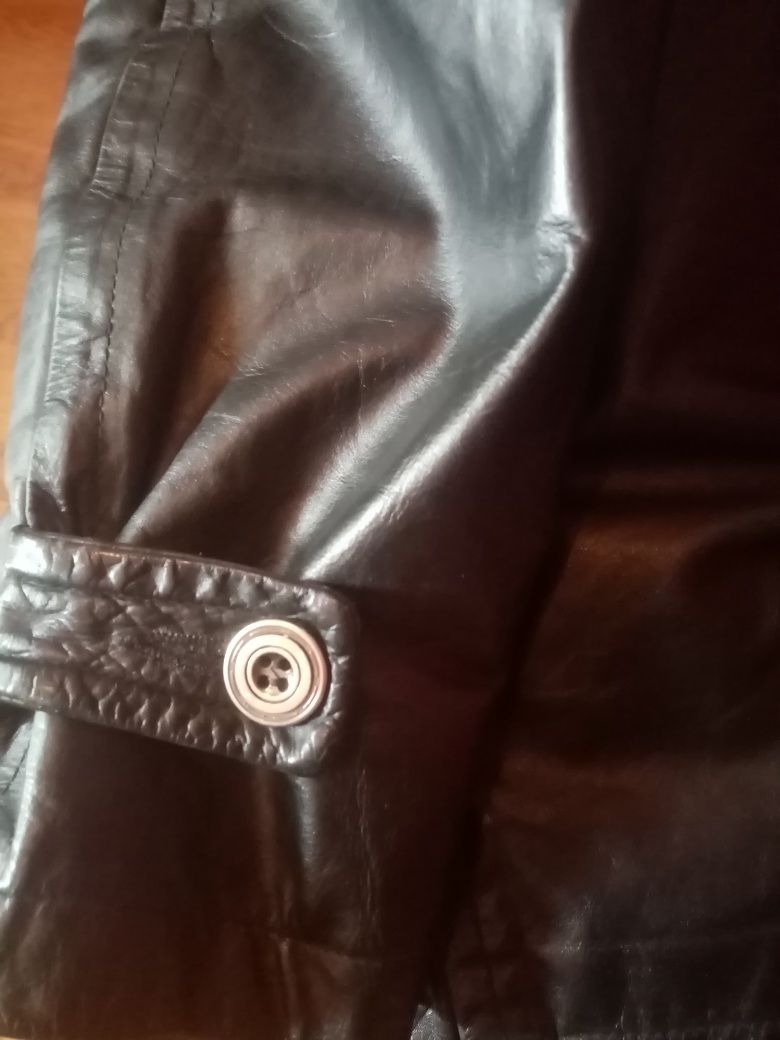 Нова черна шуба телешка кожа Jack and Jones