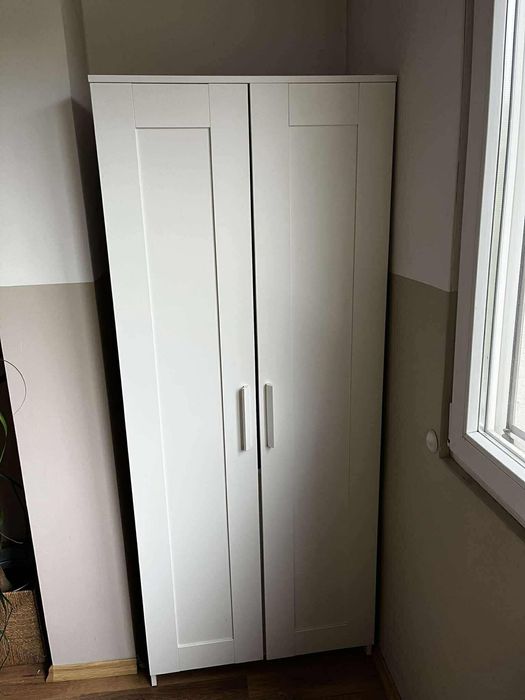 Гардероб двукрилен, бял h190 широк 78 дълбок 50