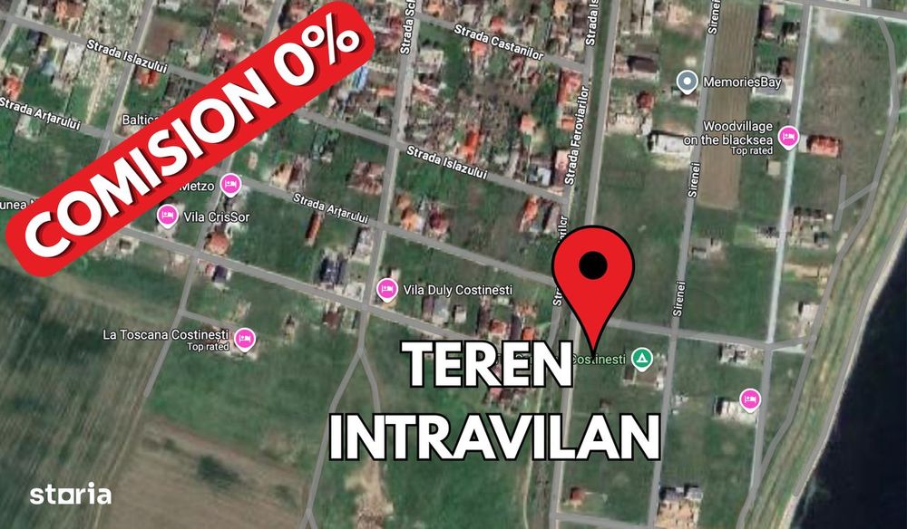 COMISION 0% - Teren Intravilan Costinesti 1000mp – 250m fata de mare