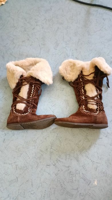 Дамски ботуши естествена кожа с вълна