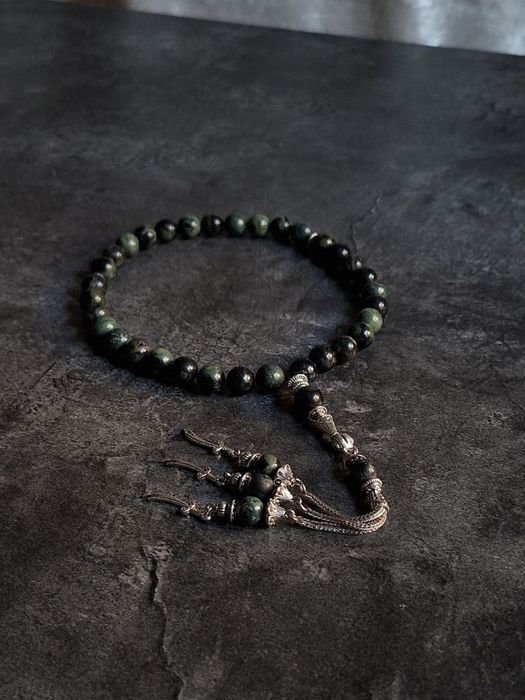 Премиальные чётки(тасбих)  ручной работы из змеевика — 33 бусины