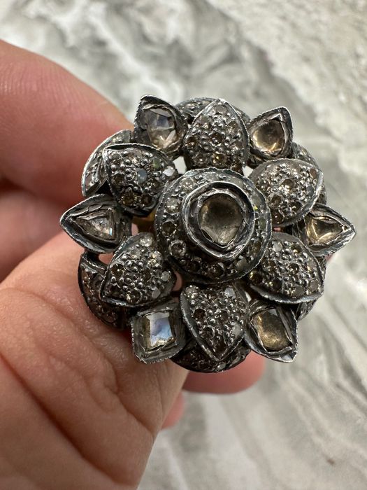 Стар пръстен с диаманти злато сребро. 20в