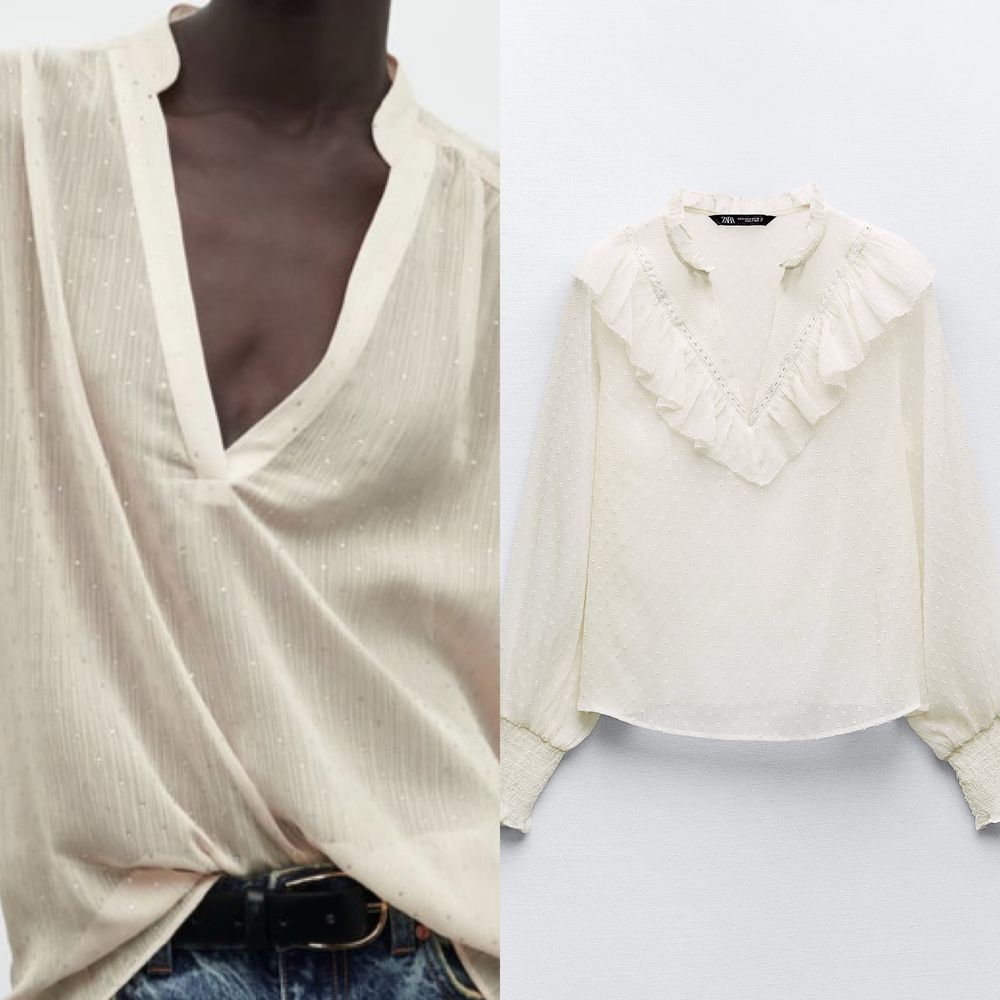 Чисто нови!! Дамска риза Zara с камъни, с дантела