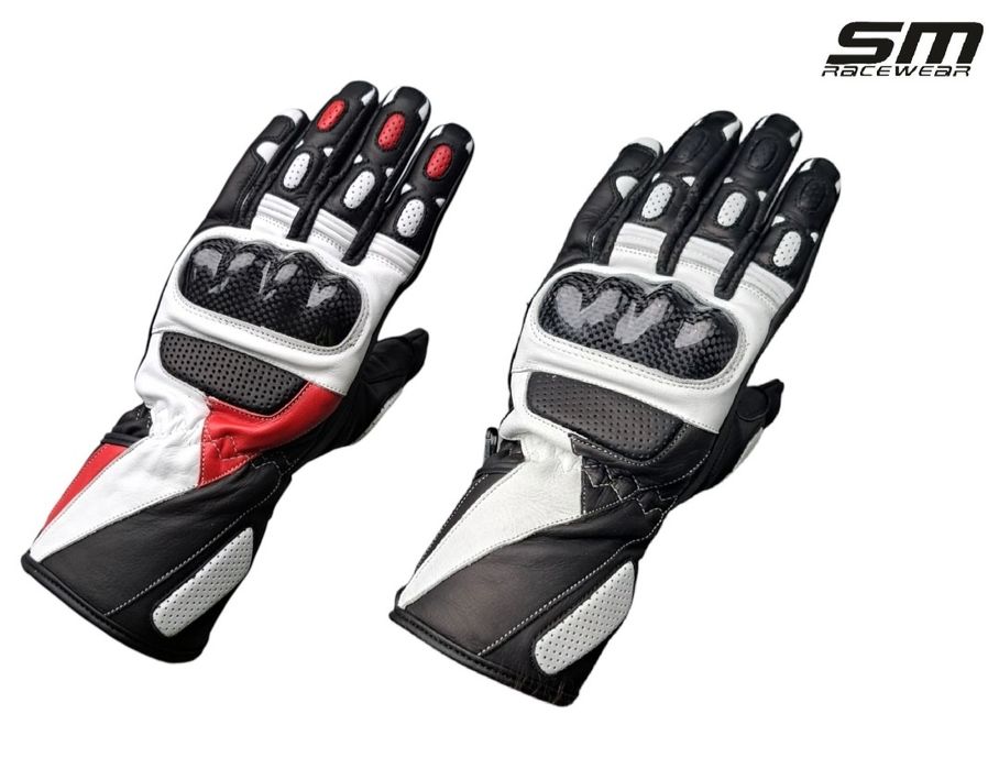 Manusi moto piele naturala SM Striker Black - White Long 
S, M, L, XL