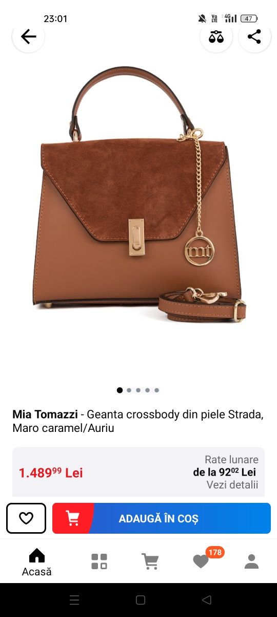 Vând Geanta de piele originala Mia Tomazzi ROZ