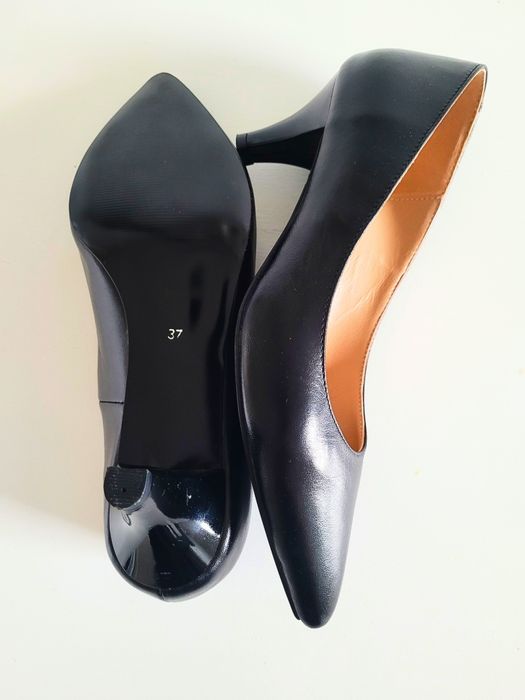 Pantofi Stiletto Piele Negri Toc Mic