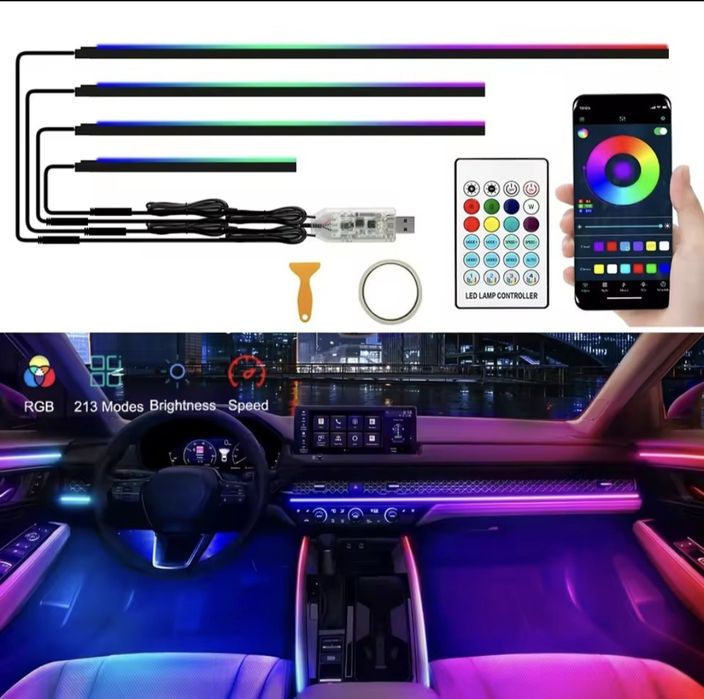 Kit Lumini Ambientale 4in1 Acrilice Benzi Symphony RGB Aplicatie USB