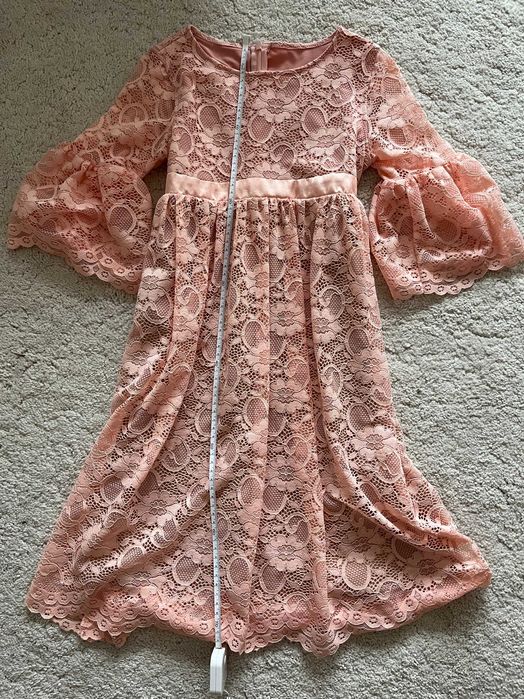 Рокля дантела розова официална разкошна 128-134