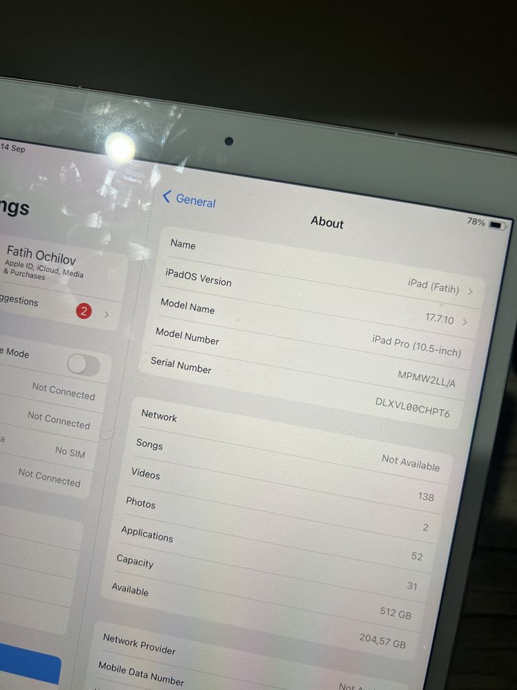 Ipad Pro 512GB 10.5 дюмов  LL/A, Wi-Fi + Cellular data