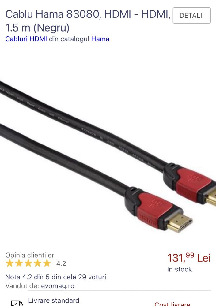 Cablu HDMI Ethernet HAMA 83080, 1.5m, negru, 4k , 3D
