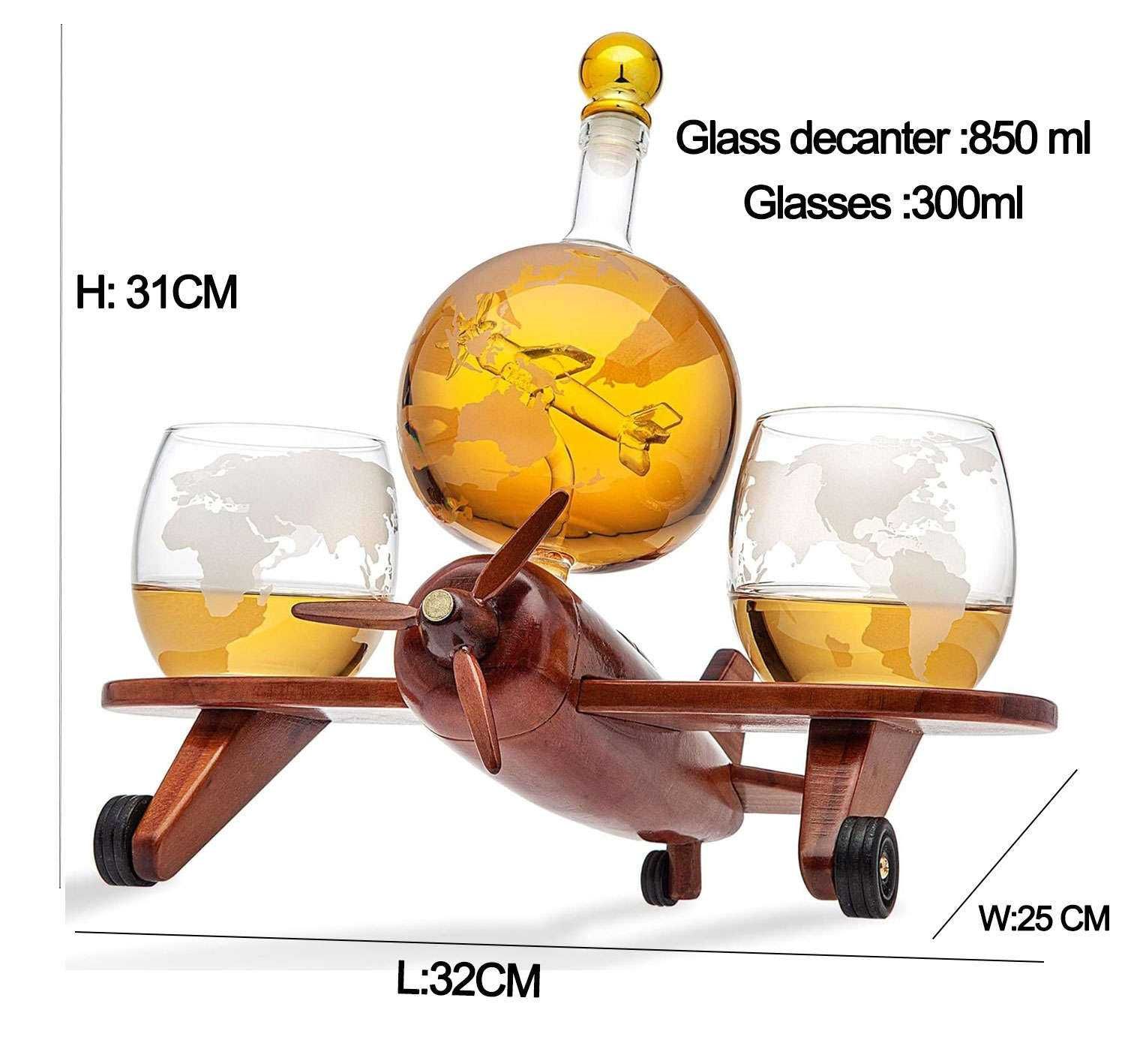 Стъклена бутилка Самолет глобус за алкохол с чаши диспенсър уиски вино