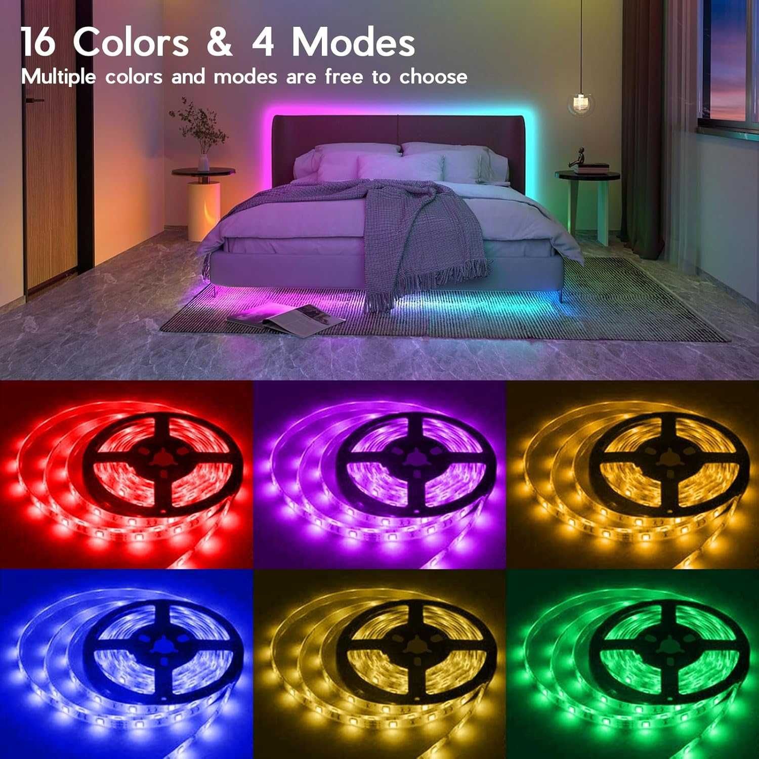 Banda LED RGB 5 metri cu telecomanda si alimentare la priza 300 lumini