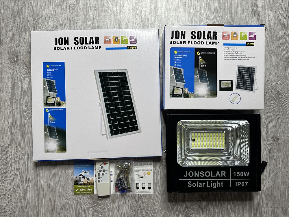 Proiector Solar 'Jon Solar 150W, Lampa Incarcare Solara + Panou Solar