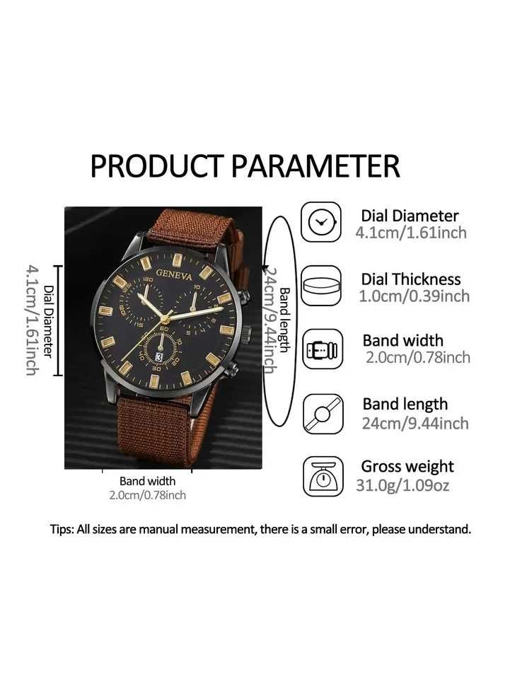 Set ceas Quartz+brățări Negru/Auriu. Smart Casual. Rezistent in timp.