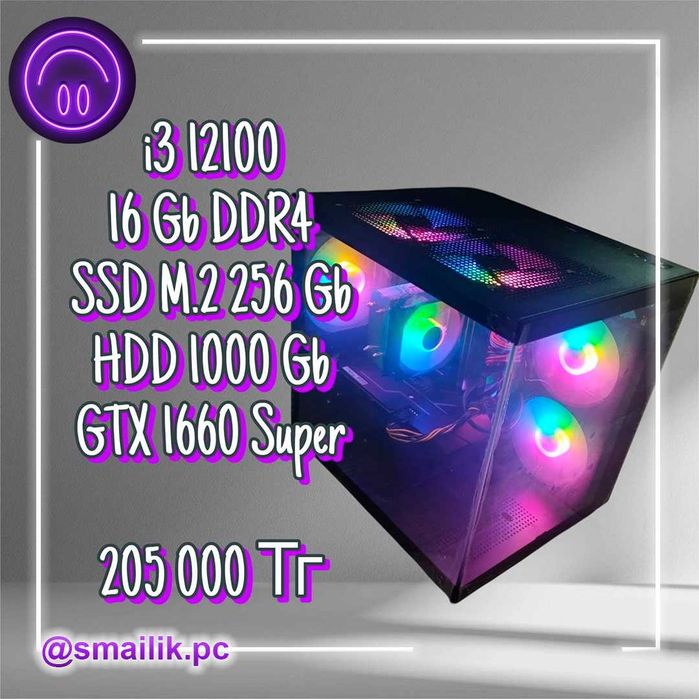 Core i3 12100\16 Gb DDR4/SSD 256 Gb/HDD 1000 Gb/GTX 1660S