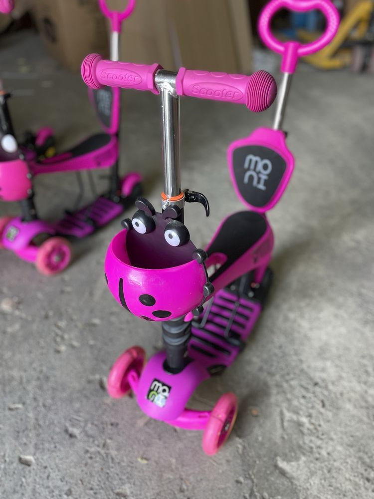 Trotineta evolutiva Moni maner parental si sezut  3 in 1 Lollipop Pink
