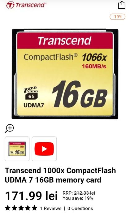 Card Transcend CF 128GB 800x si 3x16GB (Compact Flash)