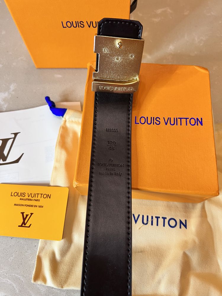 Curea Louis Vuitton Brown Grid+Gold Piele 120cm