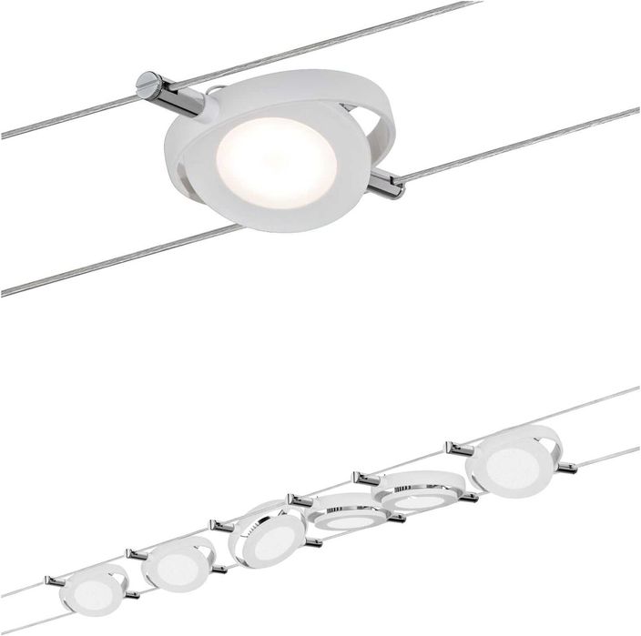 SET 6x spot lustra pe cablu LED/4W ROUNDMAC, albă Paulmann, 5m