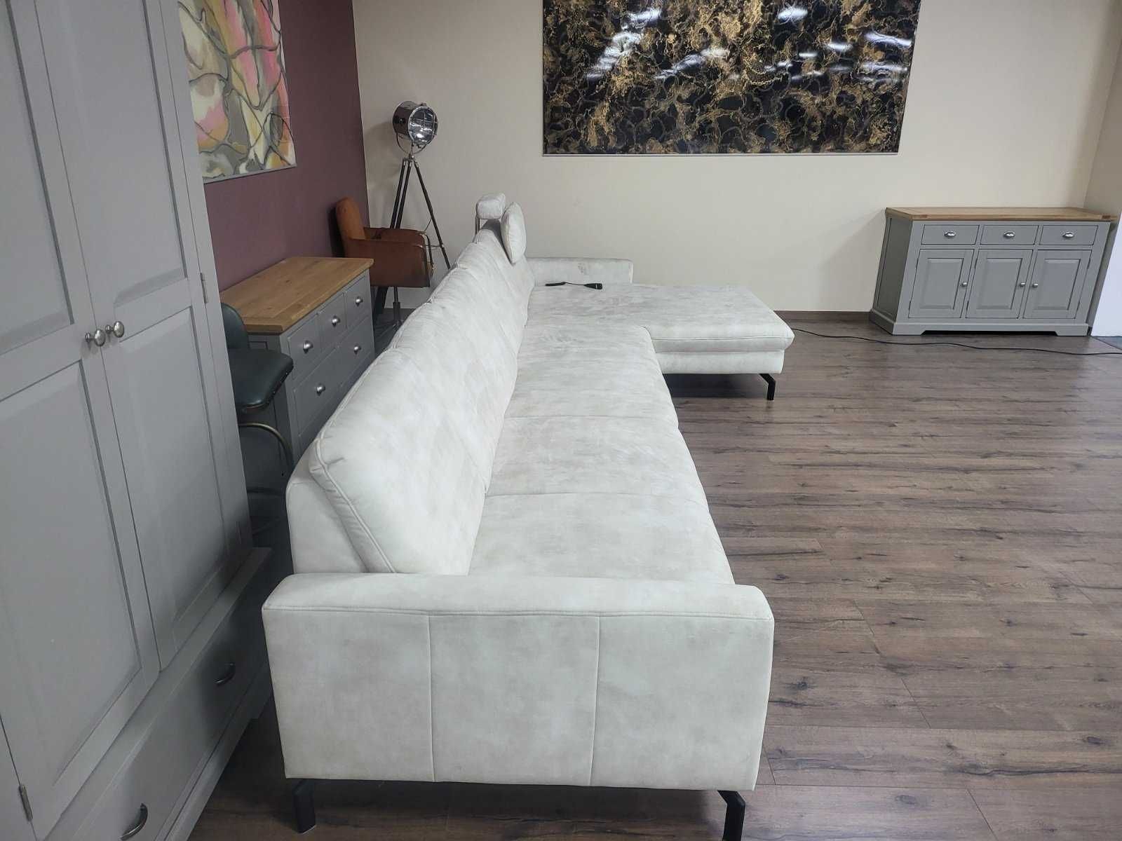 Кремав ъглов диван от плат с лежанка MM-ZE1126 с ел. механизъм
