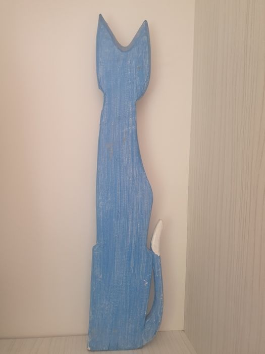 Pisica lemn, 57cm, pictata manual