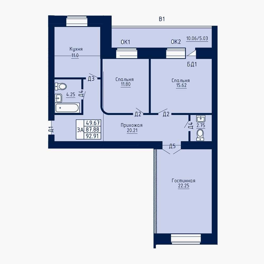 в Продаже 3 к кв, 93,6 м2, черновая отделка, с тех паспортом