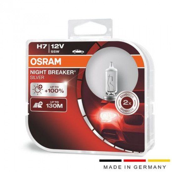 Халогенни крушки OSRAM Night BREAKER SILVER +100% H1,H4,H7,H11 DUO BOX