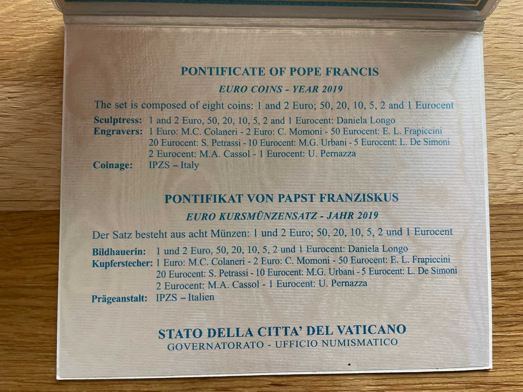 Комплект монети Ватикана 2019 - папа Франциск