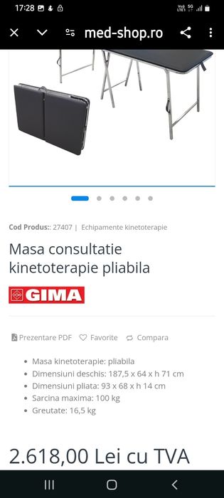 Masa consultație kinetoterapie pliabila noua