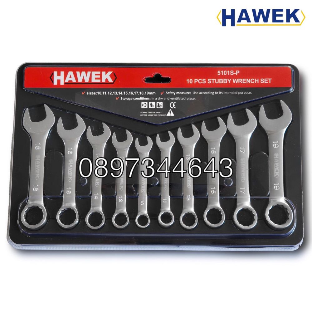 Комплект къси звездогаечни ключове 10-19мм-HAWEK