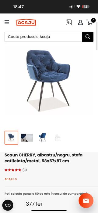 Set 6 scaune Velvet Cherry culiare albastru