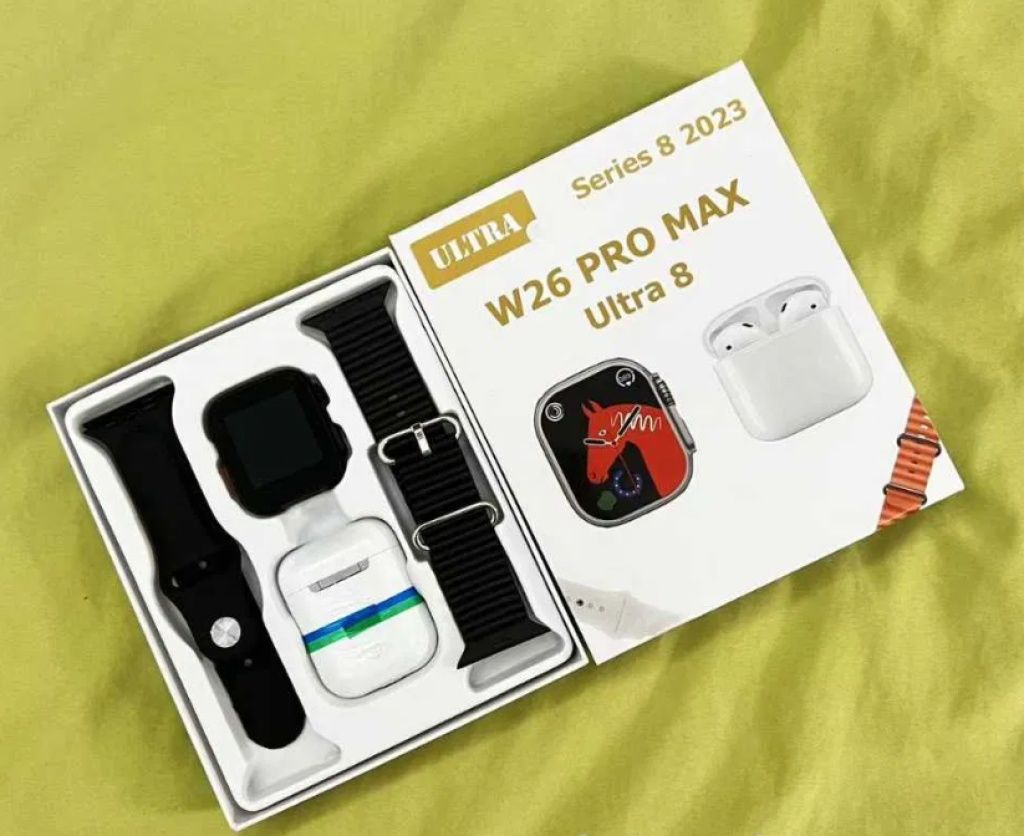 Комплект Smart часовник + TWS слушалки W26 Pro Max ULTRA / Цвят: Черен