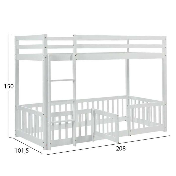 Детско двуетажно легло, PLAYKID, Бял или Натурален, Чам, 190х90см.