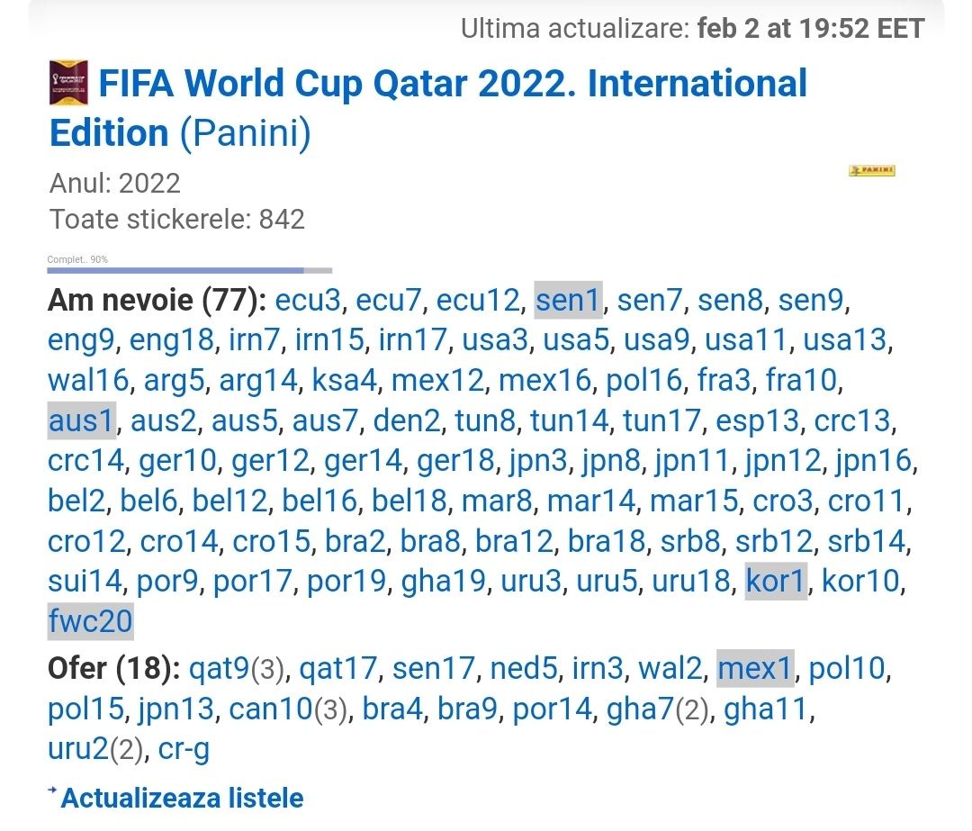 FIFA WORLD CUP 2022 Qatar schimb cartonase stickere Album Panini