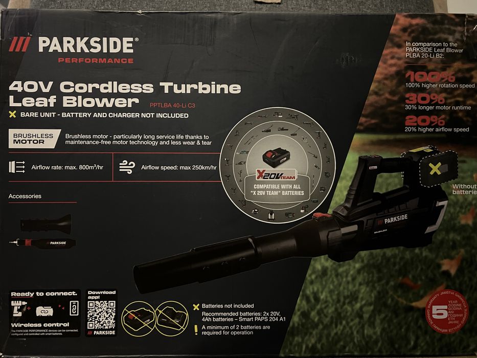 Suflanta de frunze Parkside Performance pe acumulatori