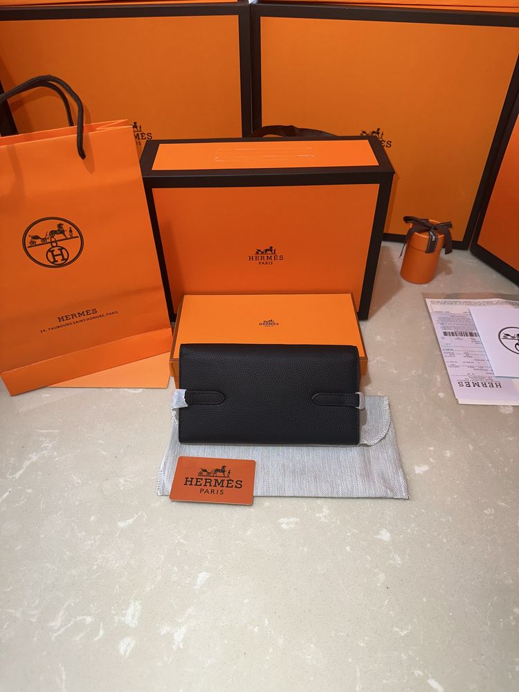 Portofel Hermes Kelly Black/Piele naturala 100%/Punga/Cutie Hermes