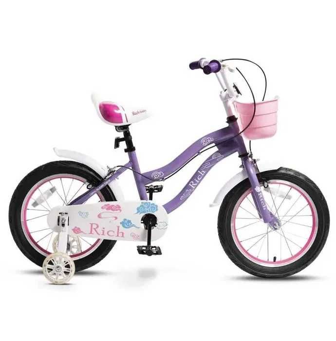 Bicicletă Rich Baby R1608A,copii 4-6 ani, roți ajutătoare Mov/Alb,nouă