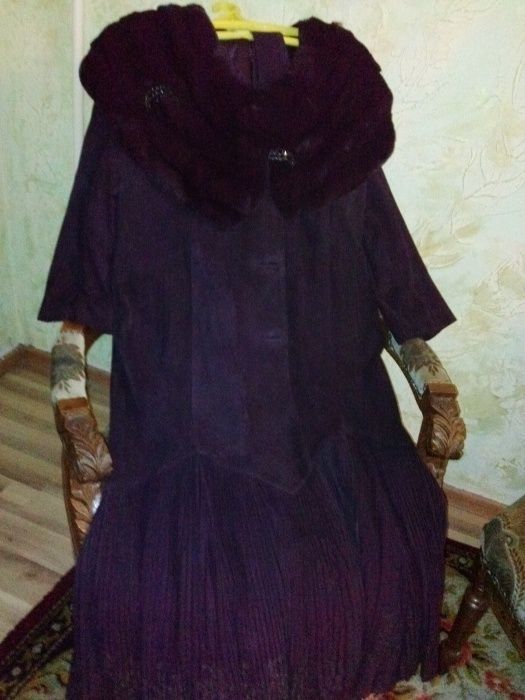 Пальто эксклюзивное осень-весна из натуральной замши, р 52-54