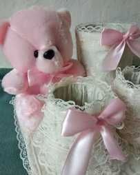 Детский органайзер -розовый мишка с бочонками, размер 24 см х 24 см