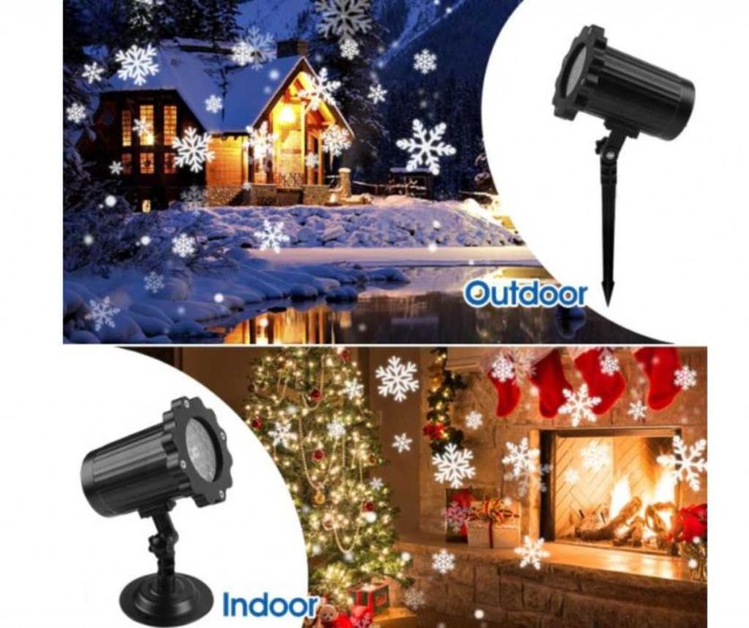 Уникален водоустойчив LED проектор снежинка за прожектиране на сняг.