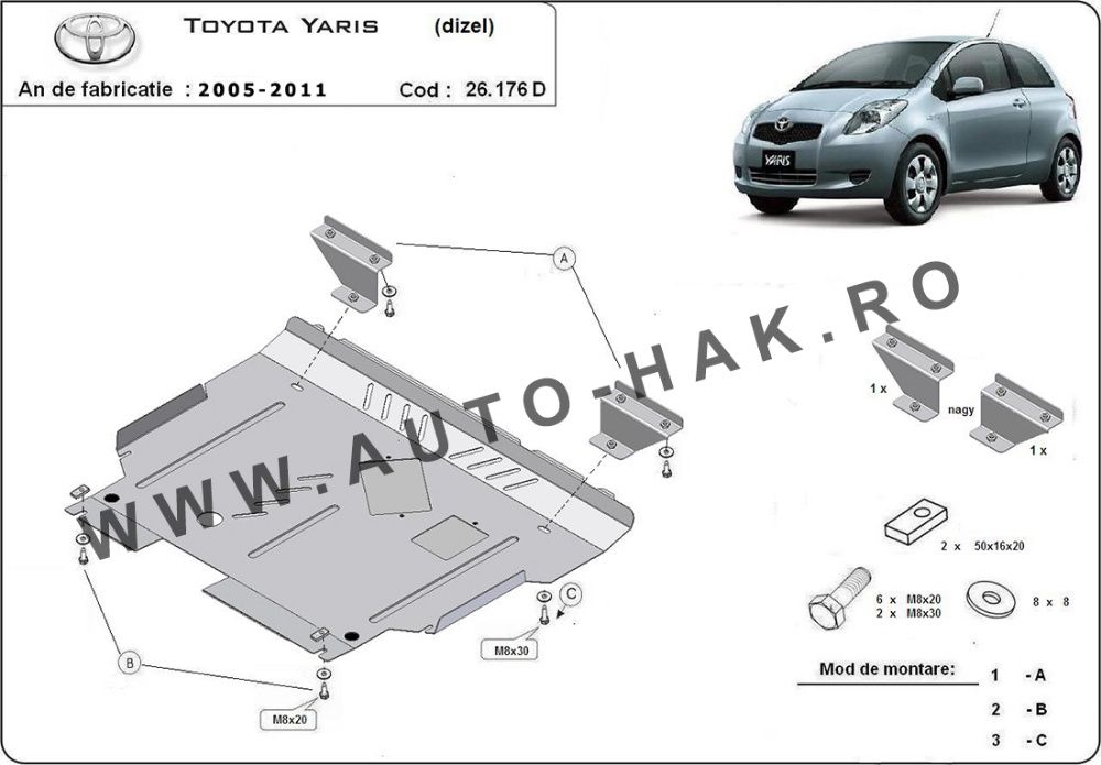 Scut motor metalic Toyota Yaris diesel 2005-2011- otel 2mm