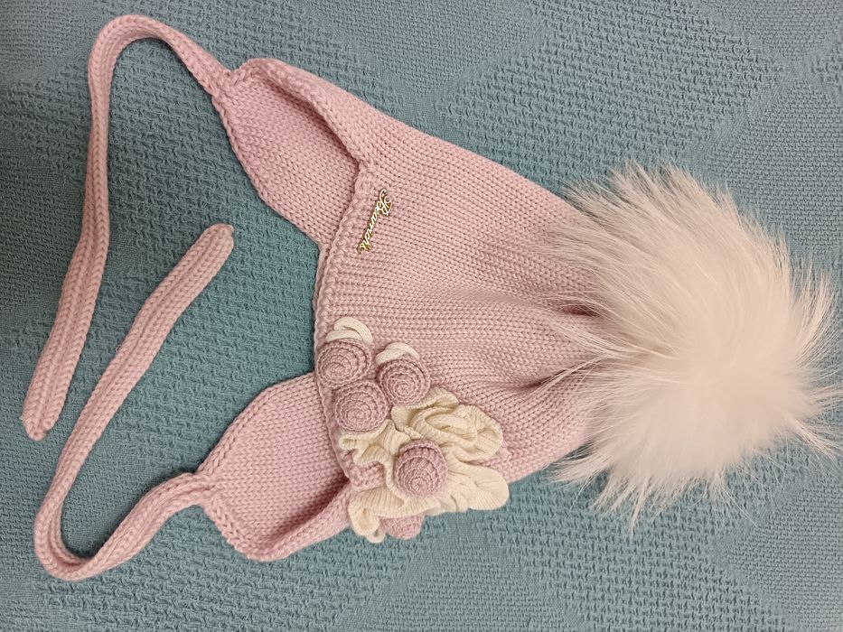 Шапка на девочку шерсть/кашемир мех натуральнаый