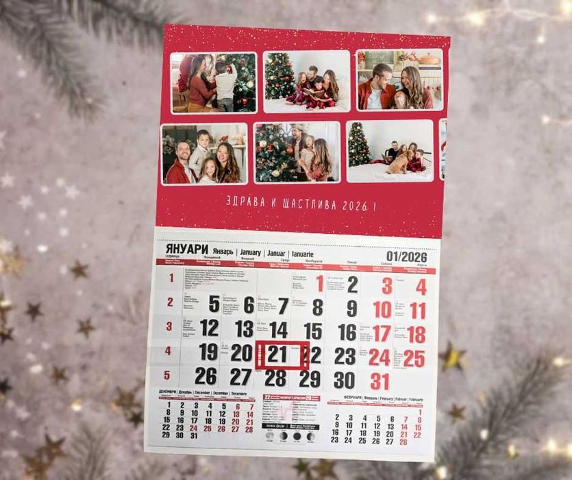 Работен календар за 2026 г. с ваша снимка или колаж