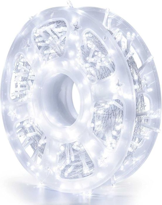 външни коледни лампички 50м макара с флаш ефект студено бял 500 диода