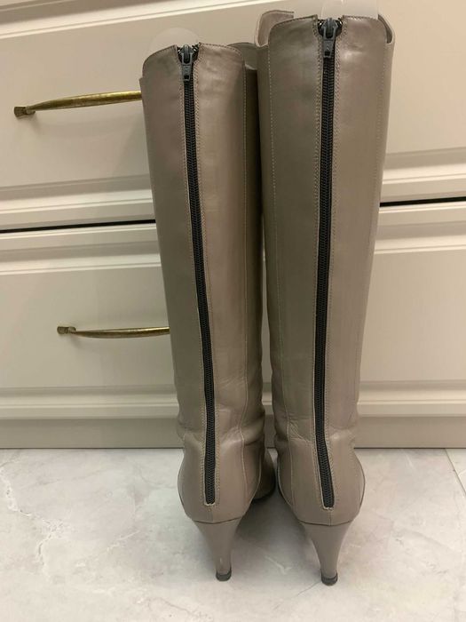 Cizme piele naturala, gri, pana la genunchi, masura 37