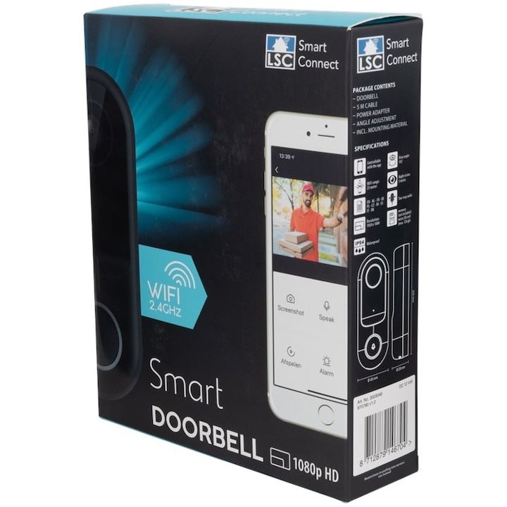 Премиум аудио-видео IP звънец, LSC Smart Connect, WiFi, FULL HD, IR