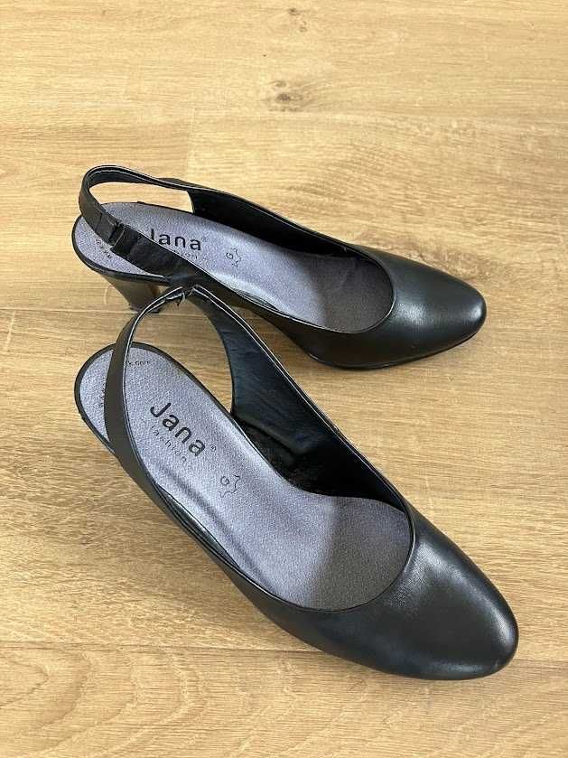 Черни дамски обувки с отворена пета и среден ток Jana