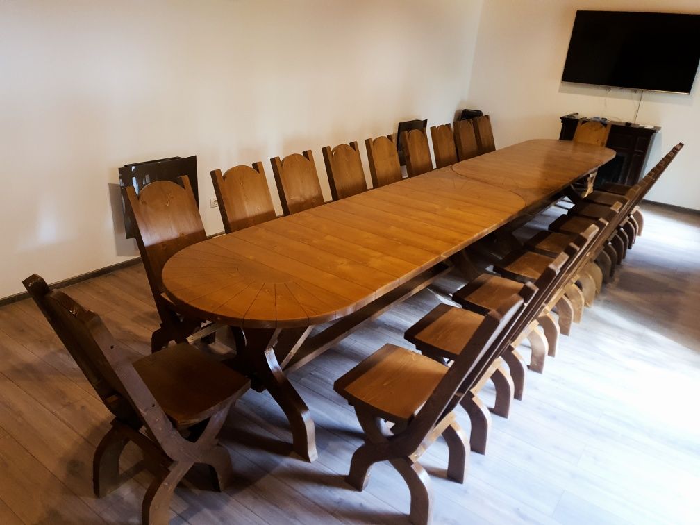 Set masa cu 20 scaune. Mobilier rustic set 20 persoane.